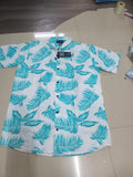 Men's Printed Half Sleeves Regular Collar Casual Shirt White & Light Green